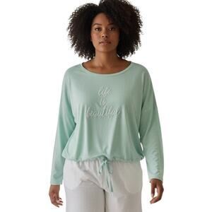 Secret Treasures "LIfe is Beautiful" Women's Batwing Pajama Top, Green, Sz XL